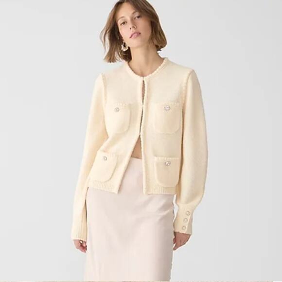 J. Crew Odette Sweater Lady Jacket With Jewel Buttons Heather Muslin Size S - Picture 1 of 8